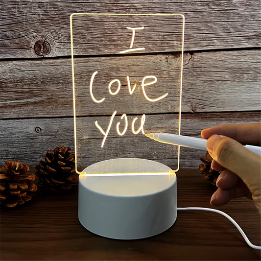 Transparent LED Night Light with Erasable Acrylic Message Board – USB Powered, 3D Luminous Memo Board & Calendar for Home, Office, or Gifts