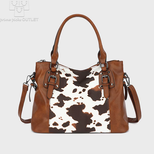 Trendy Cow Print Tote Bag – Multi-Pocket Synthetic Leather Handbag, Hobo Satchel Style for Everyday Chic